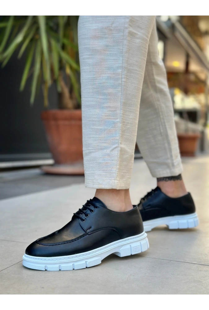 Shoecide Sb0237 Bağcıklı Rugan Klasik Yüksek Taban Cilt Siyah Casual Erkek Ayakkabı