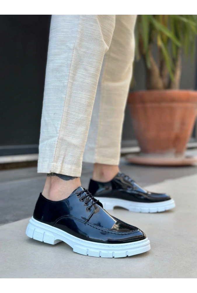 Shoecide Sb0237 Bağcıklı Rugan Klasik Yüksek Taban Siyah Casual Erkek Ayakkabı