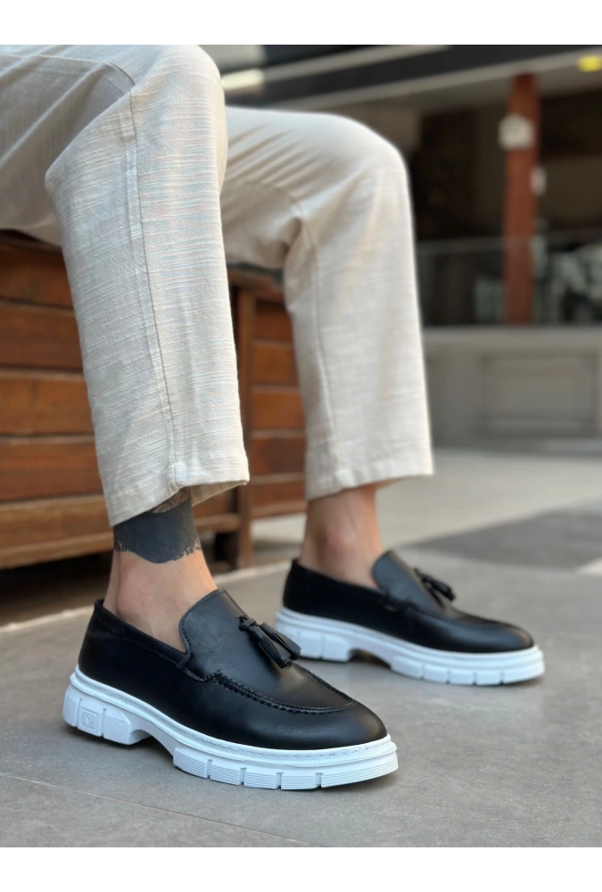 Shoecide Sb0240 Yüksek Taban Klasik Parlak Püsküllü Cilt Siyah Erkek Ayakkabı