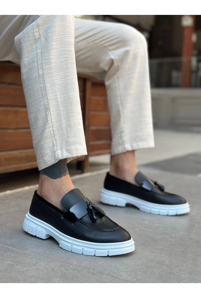 Shoecide Sb0240 Yüksek Taban Klasik Parlak Püsküllü Siyah Erkek Ayakkabı