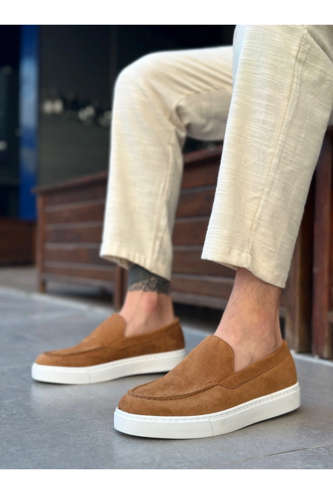 Shoecide Sb0241 Bağcıksız Yüksek Taban Taba Süet Erkek Ayakkabı