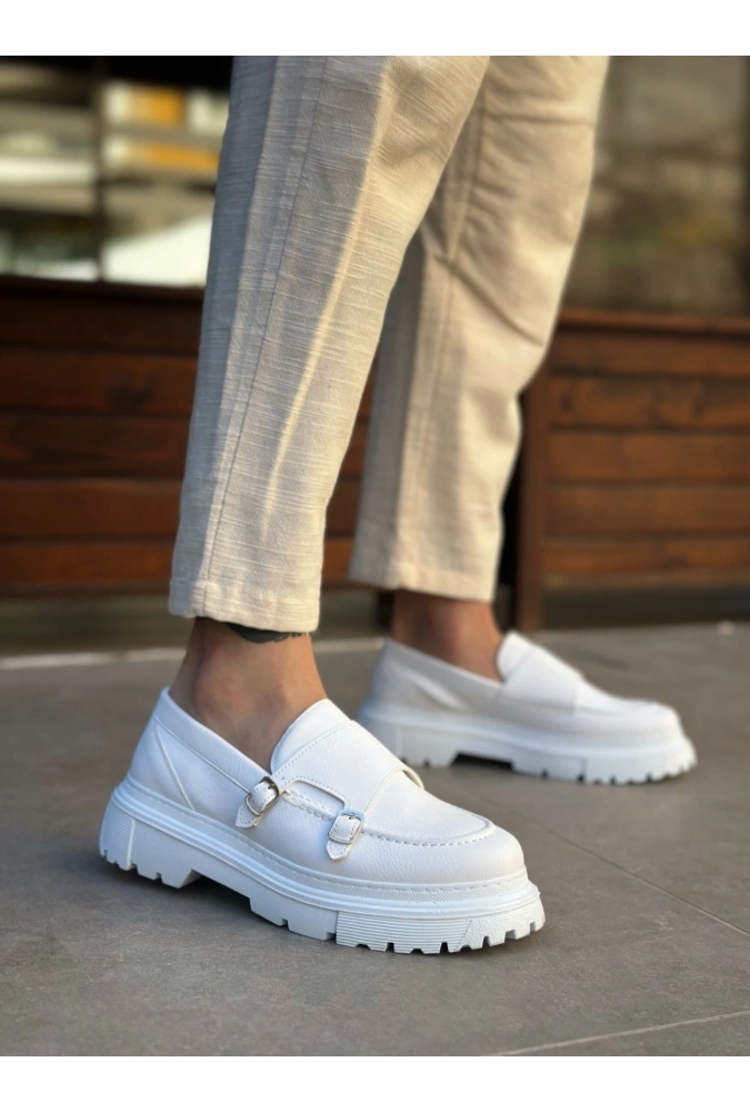 Shoecide Sb0242 Tokalı Klasik Yüksek Taban Beyaz Erkek Ayakkabı