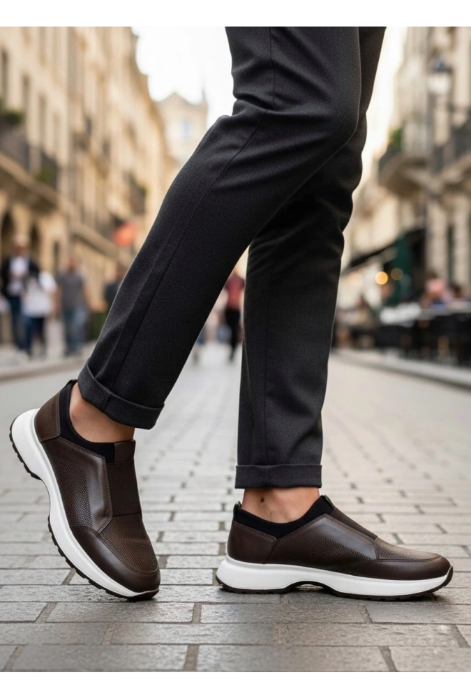 Shoecide Sb0244 İçi Dışı Hakiki Deri Bantlı Rahat Taban Casual Kahverengi Erkek Ayakkabı