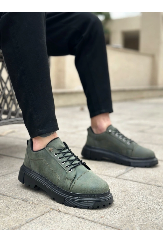 Shoecide Sb0245 Haki Akıllı Lastik Bağcık Yüksek Taban Günlük Erkek Ayakkabı