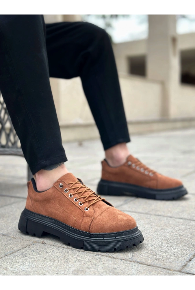 Shoecide Sb0245 Taba Süet Akıllı Lastik Bağcık Yüksek Siyah Taban Günlük Erkek Ayakkabı