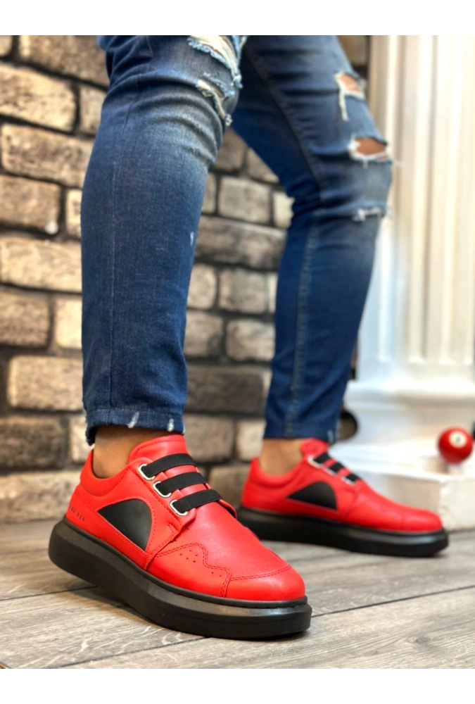 Shoecide Sb0302 Shoecide Kalın Taban Bağcıksız Tarz Casual Kırmızı Siyah Erkek Ayakkabı