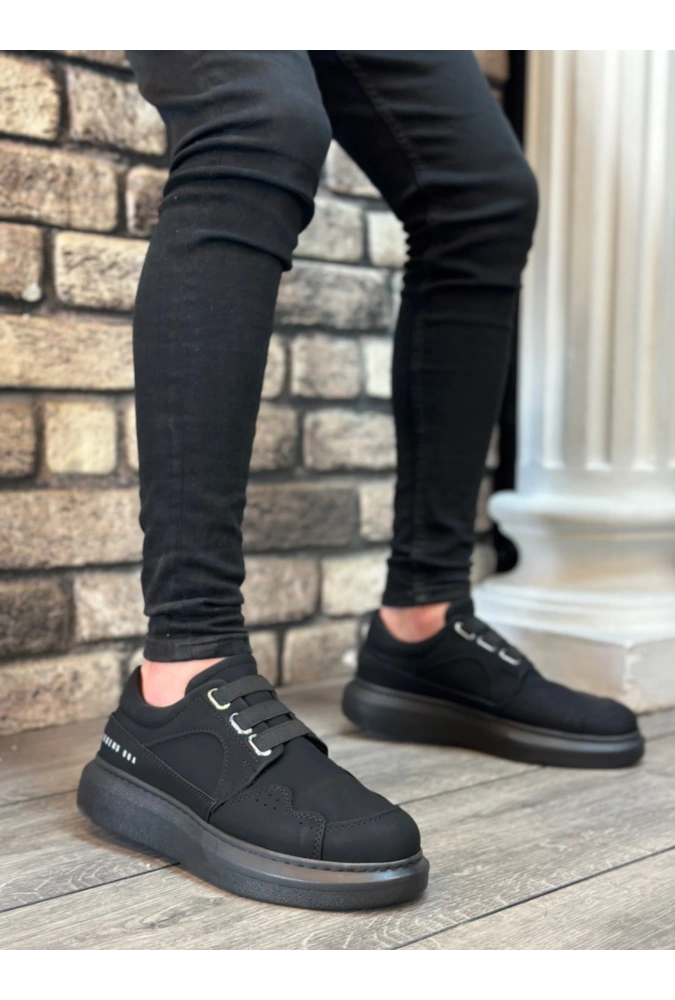 Shoecide Sb0302 Shoecide Kalın Taban Bağcıksız Tarz Casual Siyah Siyah Erkek Ayakkabı