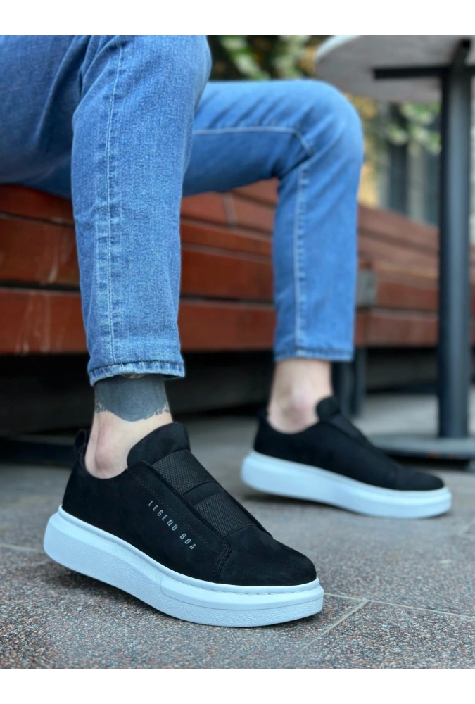 Shoecide Sb0307 Boa Kalın Süet Çift Bant Siyah Beyaz Taban Erkek Ayakkabı