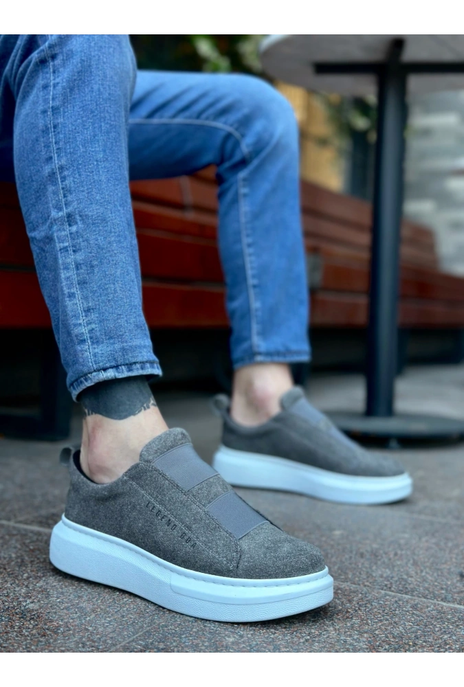 Shoecide Sb0307 Boa Kalın Süet Yüksek Taban Çift Bant Gri Erkek Ayakkabı
