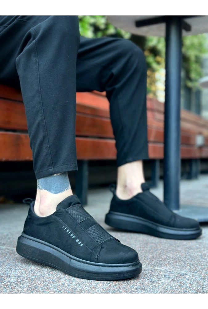 Shoecide Sb0307 Boa Kalın Süet Yüksek Taban Çift Bant Siyah Erkek Ayakkabı