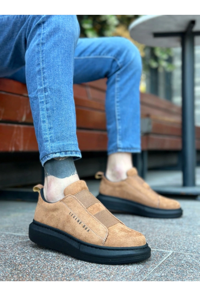 Shoecide Sb0307 Boa Kalın Süet Yüksek Taban Çift Bant Taba Siyah Erkek Ayakkabı