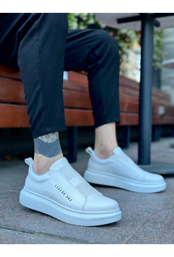Shoecide Sb0307 Boa Kalın Yüksek Taban Çift Bant Beyaz Erkek Ayakkabı