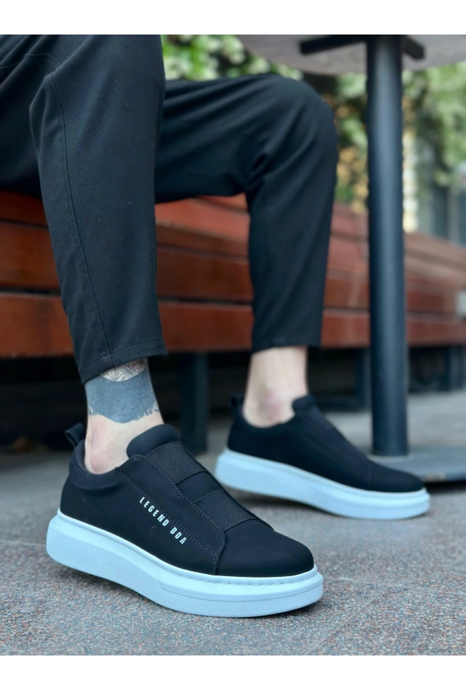 Shoecide Sb0307 Boa Kalın Yüksek Taban Çift Bant Siyah Beyaz Erkek Ayakkabı
