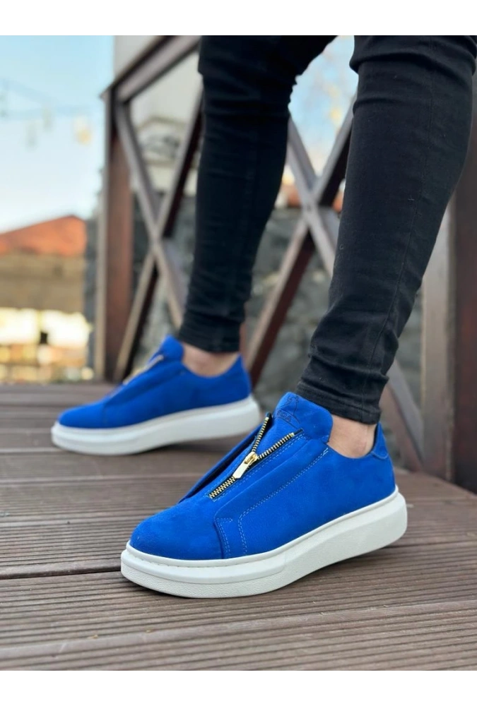 Shoecide Sb0310 Boa Kalın Süet Yüksek Taban Fermuarlı Mavi Erkek Ayakkabı