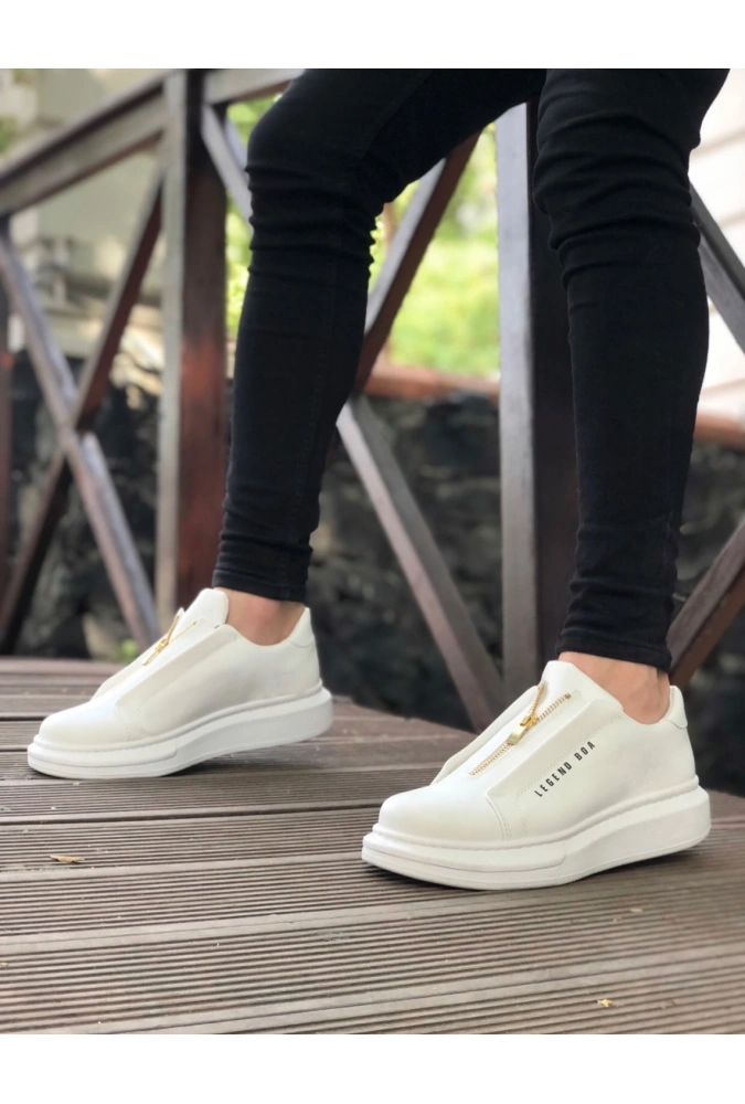 Shoecide Sb0310 Boa Kalın Yüksek Taban Fermuarlı Beyaz Erkek Ayakkabı