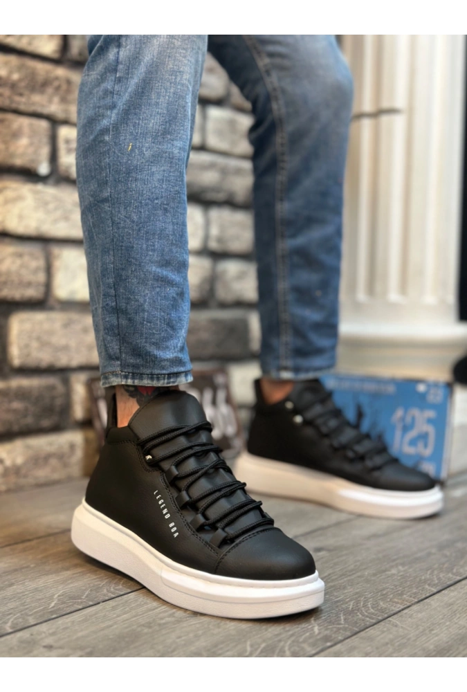 Shoecide Sb0312 Bağcıklı Yüksek Siyah Beyaz Taban Erkek Tarz Spor Bot