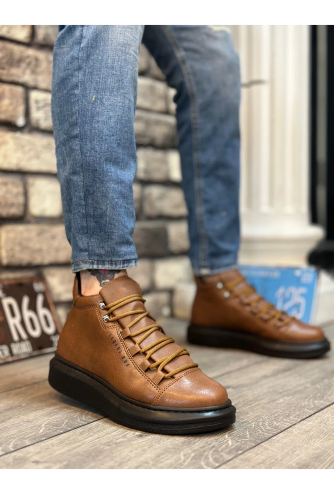 Shoecide Sb0312 Bağcıklı Yüksek Taba Siyah Taban Erkek Tarz Spor Bot