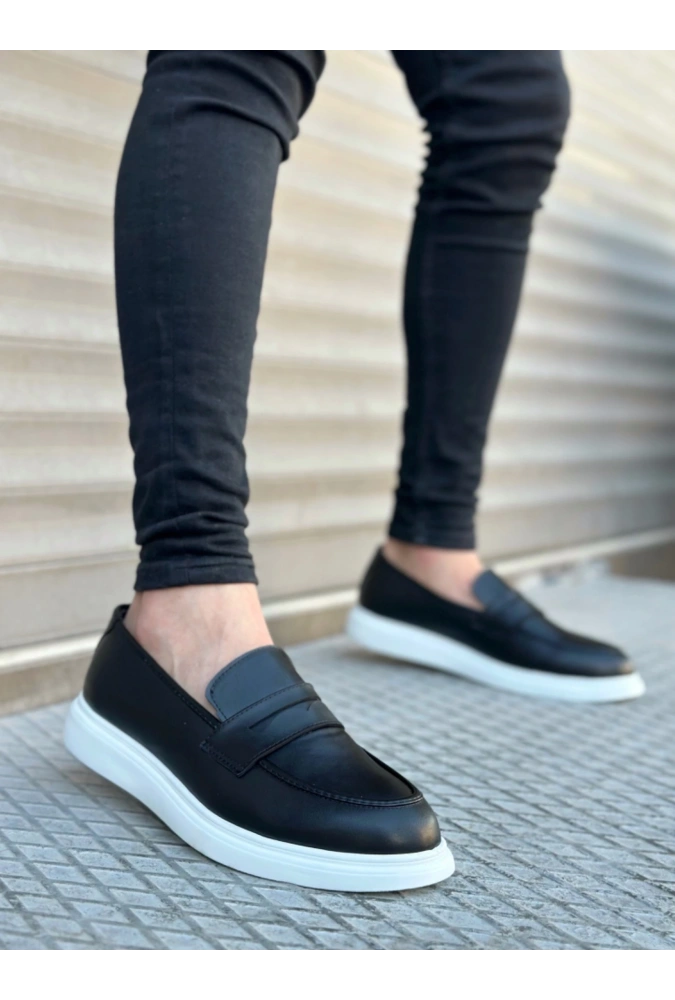 Shoecide Sb0316 Bağcıksız Yüksek Beyaz Taban Klasik Cilt Corcik Erkek Ayakkabı