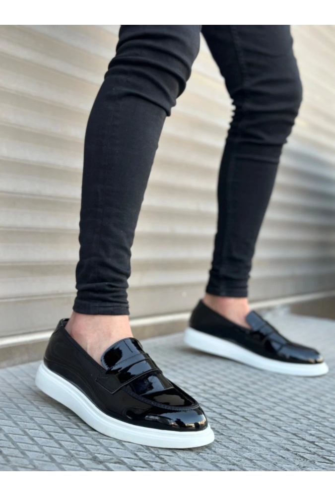 Shoecide Sb0316 Bağcıksız Yüksek Beyaz Taban Klasik Rugan Corcik Erkek Ayakkabı