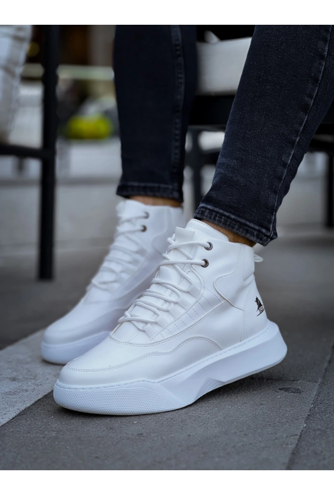 Shoecide Sb0318 Bağcıklı Erkek Yüksek Taban Beyaz Spor Bot