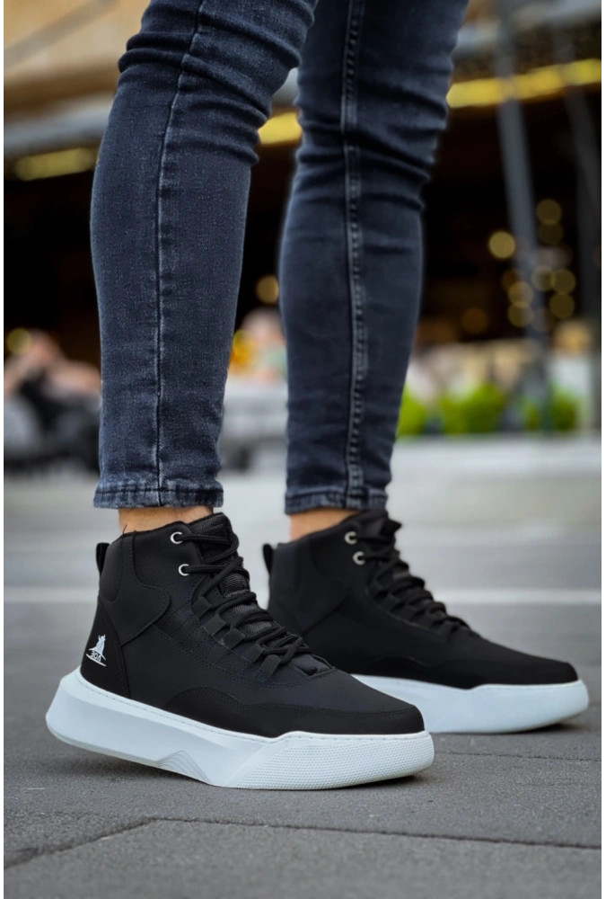 Shoecide Sb0318 Bağcıklı Erkek Yüksek Taban Beyaz Taban Spor Bot