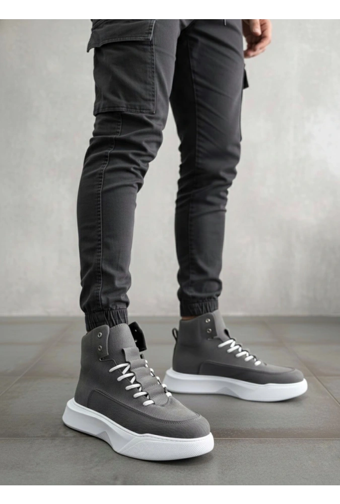 Shoecide Sb0321 Gizli Bağcıklı Erkek Füme Beyaz Taban Spor Bot