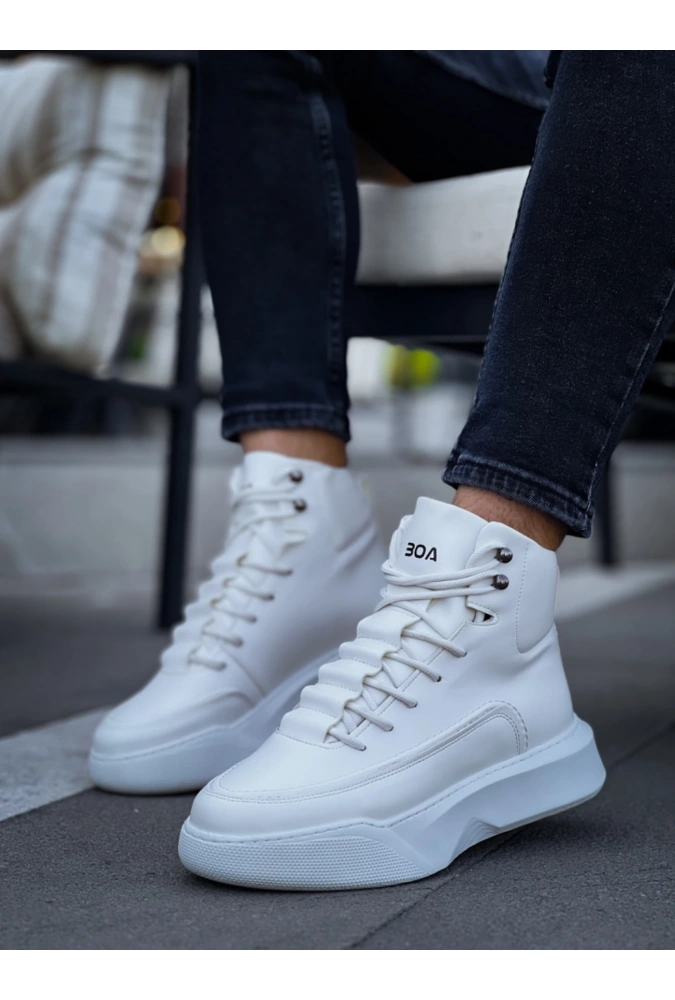 Shoecide Sb0321 Gizli Bağcıklı Erkek Yüksek Taban Beyaz Spor Bot