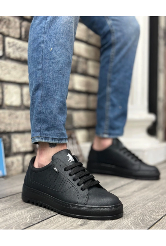 Shoecide Sb0323 Boa Kalın Tırtık Yüksek Siyah Taban Siyah Bağcıklı Spor Erkek Ayakkabı