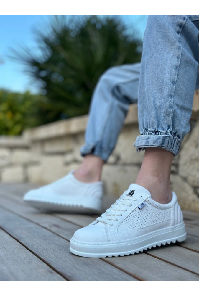 Shoecide Sb0323 Boa Kalın Tırtık Yüksek Taban Beyaz Bağcıklı Spor Erkek Ayakkabı