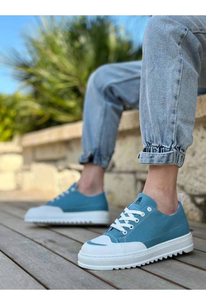 Shoecide Sb0328 Boa Kalın Yüksek Taban Smile Desenli Turkuaz Spor Erkek Ayakkabı