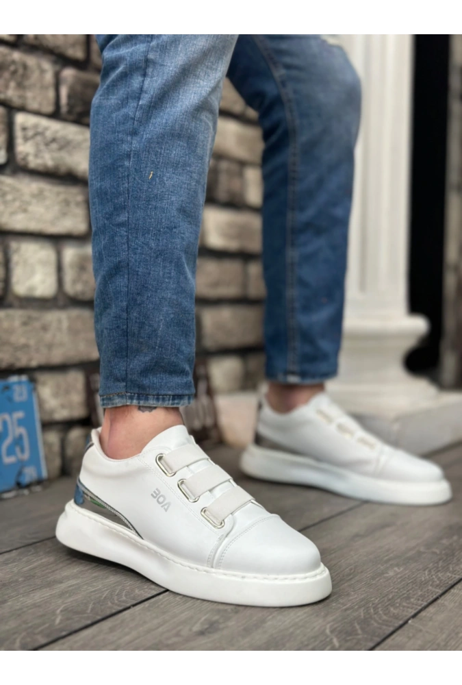 Shoecide Sb0329 3 Bant Beyaz Gümüş Detaylı Kalın Taban Casual Erkek Ayakkabı