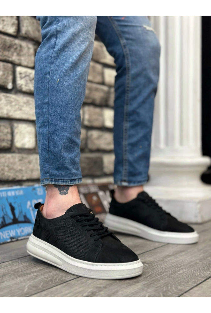 Shoecide Sb0336 İçi Dışı Hakiki Nubuk Deri Siyah Bağcıklı Casual Erkek Ayakkabı