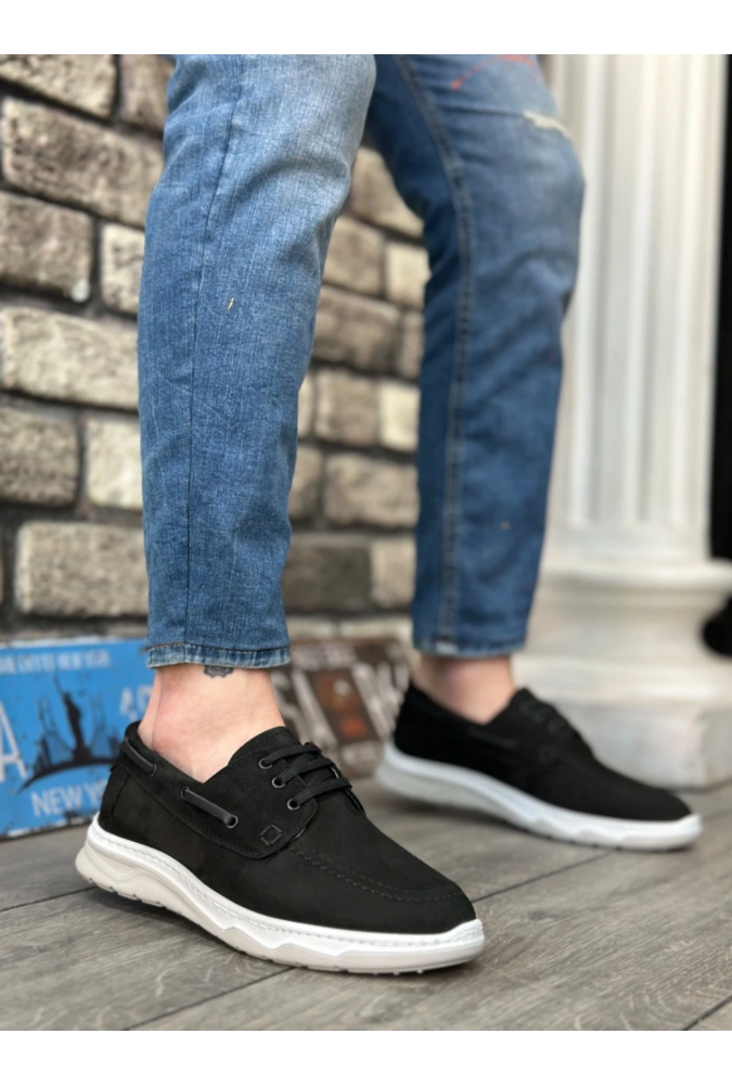 Shoecide Sb0337 İçi Dışı Hakiki Nubuk Deri Classic Siyah Günlük Erkek Ayakkabı