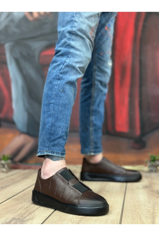 Shoecide Sb0347 İçi Dışı Hakiki Deri Çift Bantlı Kahverengi Casual Erkek Ayakkabı