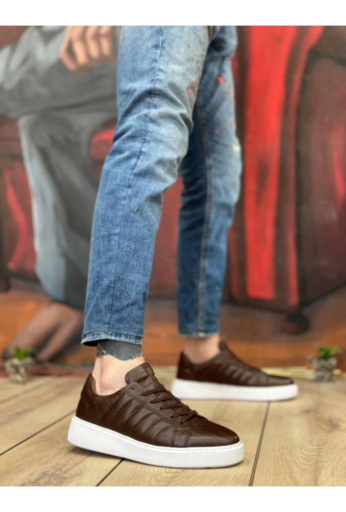 Shoecide Sb0348 İçi Dışı Hakiki Deri Bağcıklı Kahverengi Casual Erkek Ayakkabı