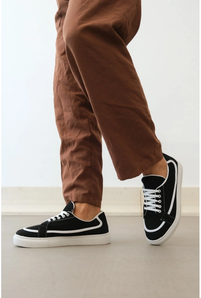 Shoecide Sb0351 Boa Bağcıklı Deri Tozu Günlük Siyah Renk Spor Ayakkabı