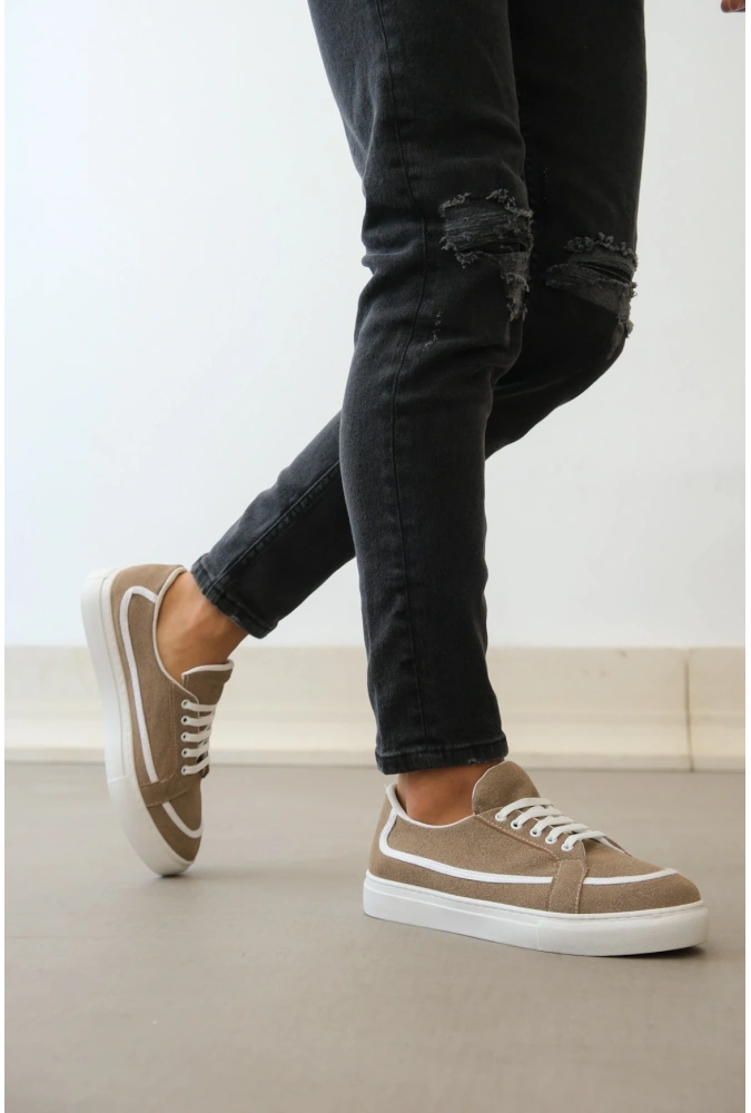 Shoecide Sb0351 Boa Bağcıklı Deri Tozu Günlük Vizon Renk Spor Ayakkabı