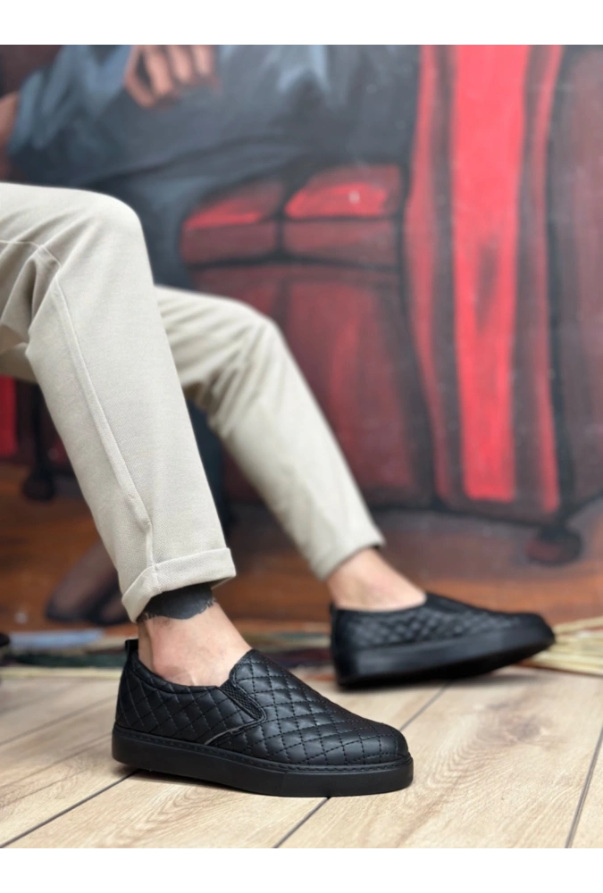 Shoecide Sb0353 Bağcıksız Kapitone Siyah Günlük Erkek Ayakkabı