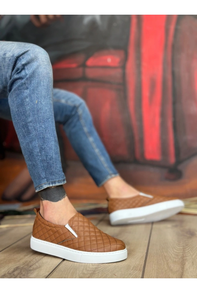 Shoecide Sb0353 Bağcıksız Kapitone Taba Günlük Erkek Ayakkabı