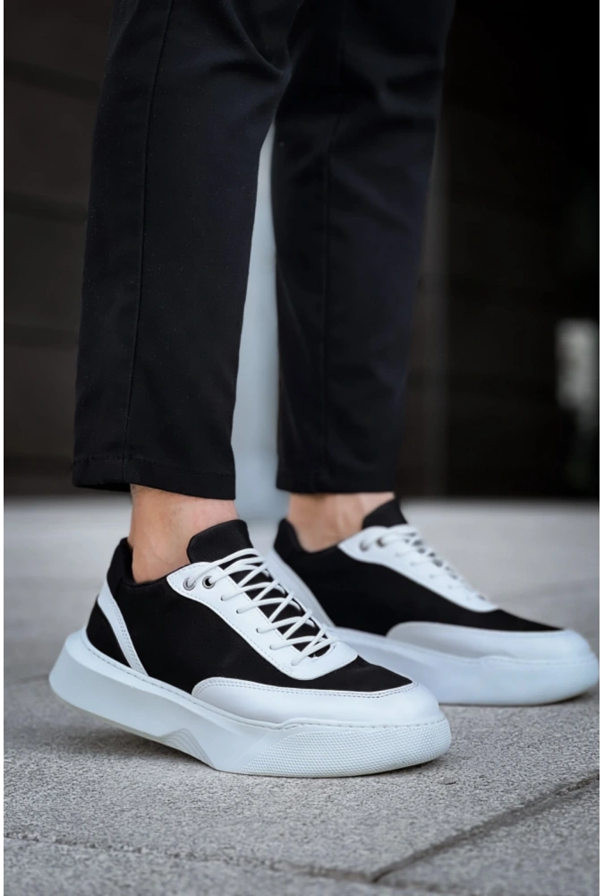 Shoecide Sb0354 Günlük  Bağcıklı Erkek Beyaz Parçalı  Beyaz Yüksek Taban Spor Ayakkabı