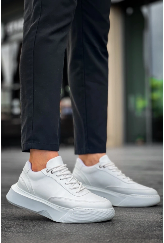 Shoecide Sb0354 Günlük  Bağcıklı Erkek Yüksek Taban Beyaz Spor Ayakkabı