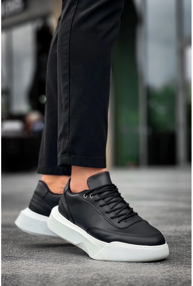 Shoecide Sb0354 Günlük  Bağcıklı Erkek Yüksek Taban Siyah Spor Ayakkabı