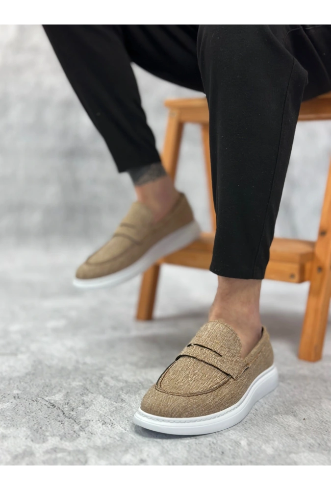 Shoecide Sb0355 Bağcıksız Keten Hardal Klasik Corcik Erkek Ayakkabı
