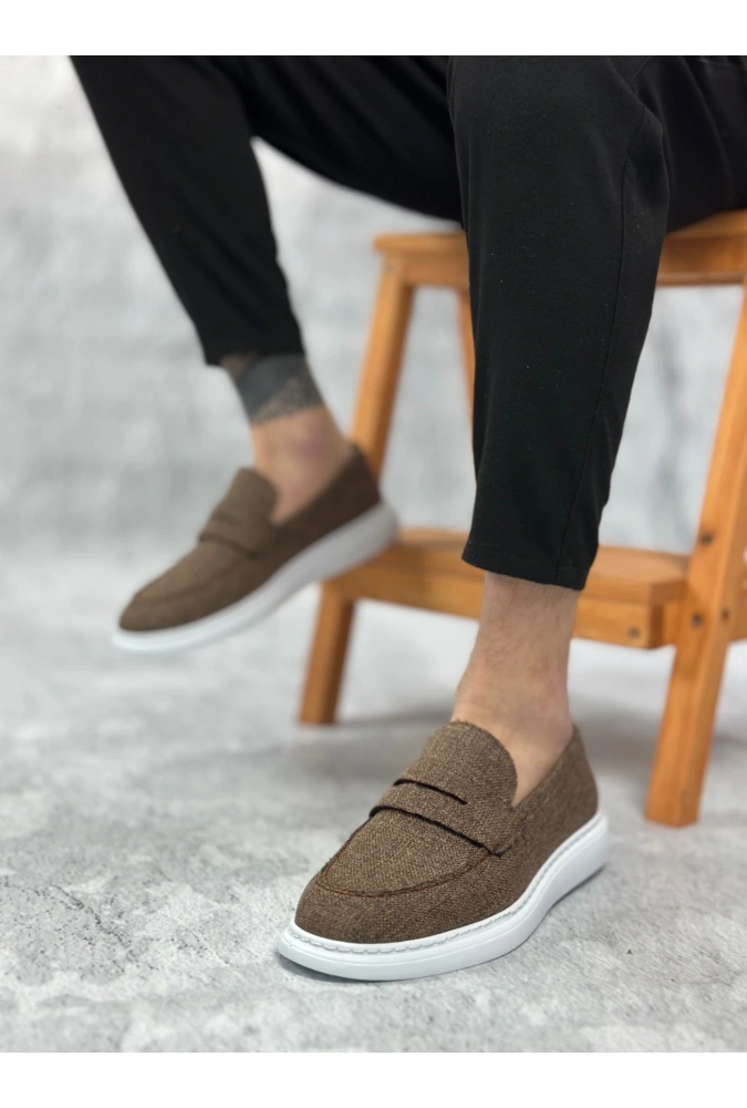 Shoecide Sb0355 Bağcıksız Keten Kahverengi Klasik Corcik Erkek Ayakkabı