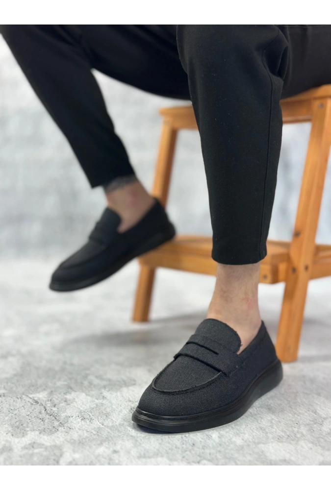 Shoecide Sb0355 Bağcıksız Keten Siyah Taban Klasik Corcik Erkek Ayakkabı