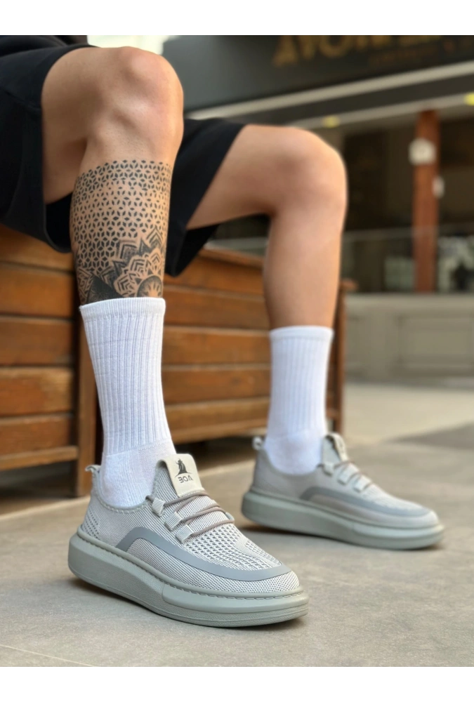 Shoecide Sb0375 Özel Örme Triko Tarz Gri Renk Spor Ayakkabı