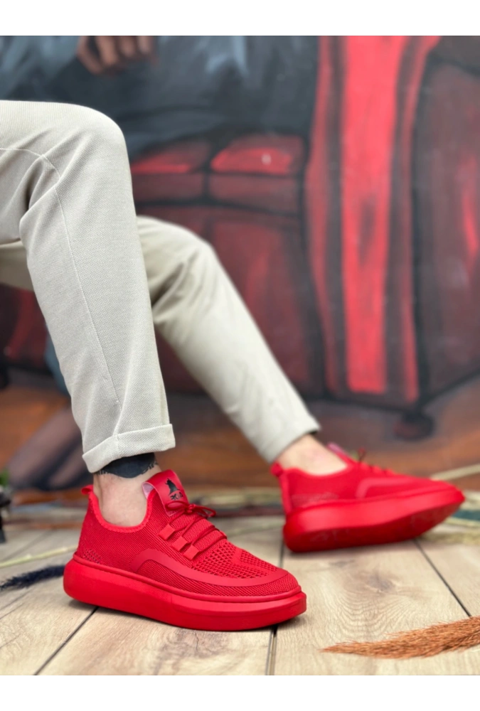 Shoecide Sb0375 Özel Örme Triko Tarz Kırmızı Renk Spor Ayakkabı