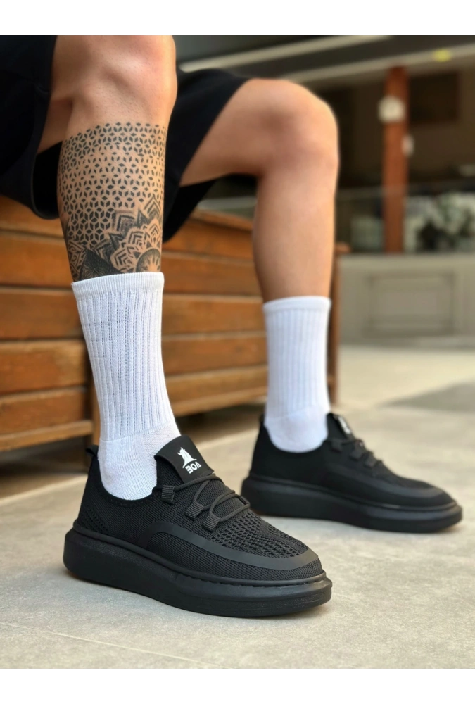 Shoecide Sb0375 Özel Örme Triko Tarz Siyah Renk Siyah Taban Spor Ayakkabı