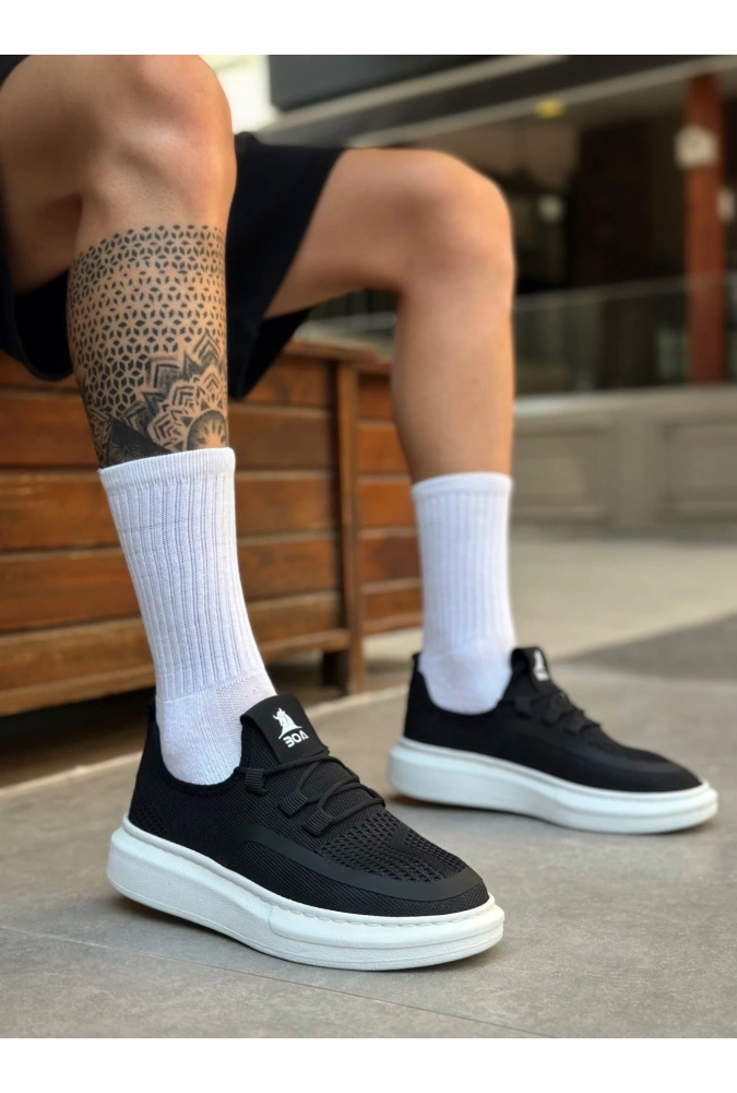 Shoecide Sb0375 Özel Örme Triko Tarz Siyah Renk Spor Ayakkabı
