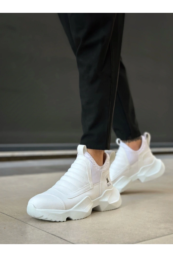 Shoecide Sb0401 Bağcıksız Rahat Kalın Taban Beyaz Erkek Spor Yarım Bilek Bot